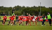 8 June 2025; Armagh players celebrate at the final whistle of the LGFA All-Ireland U14 Bronze Final match between Limerick and Armagh at Coralstown/Kinnegad GAA in Westmeath. Photo by Ben McShane/Sportsfile