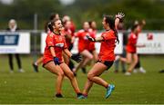 8 June 2025; Armagh players celebrate at the final whistle of the LGFA All-Ireland U14 Bronze Final match between Limerick and Armagh at Coralstown/Kinnegad GAA in Westmeath. Photo by Ben McShane/Sportsfile