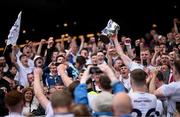 8 June 2025; Kildare captain Rian Boran lifts the Joe McDonagh Cup after the Joe McDonagh Cup final match between Kildare and Laois at Croke Park in Dublin. Photo by Ramsey Cardy/Sportsfile