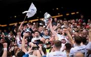 8 June 2025; Kildare captain Rian Boran lifts the Joe McDonagh Cup after the Joe McDonagh Cup final match between Kildare and Laois at Croke Park in Dublin. Photo by Ramsey Cardy/Sportsfile