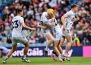 8 June 2025; Kildare players celebrate after the Joe McDonagh Cup final match between Kildare and Laois at Croke Park in Dublin. Photo by Ramsey Cardy/Sportsfile