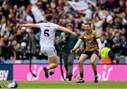 8 June 2025; Paddy McKenna, right, and Daniel O'Meara of Kildare celebrate after the Joe McDonagh Cup final match between Kildare and Laois at Croke Park in Dublin. Photo by Ramsey Cardy/Sportsfile