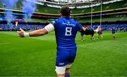 7 June 2025; Leinster captain Jack Conan walks onto the pitch before the United Rugby Championship semi-final match between Leinster and Glasgow Warriors at the Aviva Stadium in Dublin. Photo by Brendan Moran/Sportsfile
