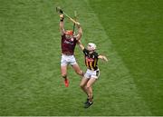 8 June 2025; Conor Whelan of Galway in action against Mikey Carey of Kilkenny during the Leinster GAA Senior Hurling Championship final match between Kilkenny and Galway at Croke Park in Dublin. Photo by Piaras Ó Mídheach/Sportsfile