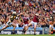 8 June 2025; Tom Monaghan of Galway in action against Jordan Molloy of Kilkenny during the Leinster GAA Senior Hurling Championship final match between Kilkenny and Galway at Croke Park in Dublin. Photo by Ramsey Cardy/Sportsfile