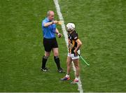8 June 2025; Cian Kenny of Kilkenny is shown the yellow card by referee Johnny Murphy during the Leinster GAA Senior Hurling Championship final match between Kilkenny and Galway at Croke Park in Dublin. Photo by Piaras Ó Mídheach/Sportsfile