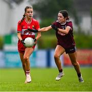 8 June 2025; Action from the LGFA All-Ireland U14 Platinum Final match between Cork and Galway at Nenagh Éire Óg GAA Club in Nenagh, Tipperary. Photo by Tyler Miller/Sportsfile