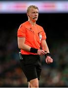 6 June 2025; Referee Adam Ladebäck during the international friendly match between Republic of Ireland and Senegal at the Aviva Stadium in Dublin. Photo by Michael P Ryan/Sportsfile