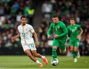 6 June 2025; Iliman Ndiaye of Senegal in action against Matt Doherty of Republic of Ireland during the international friendly match between Republic of Ireland and Senegal at the Aviva Stadium in Dublin. Photo by Michael P Ryan/Sportsfile