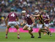 8 June 2025; Daithí Burke of Galway in action against TJ Reid of Kilkenny during the Leinster GAA Senior Hurling Championship final match between Kilkenny and Galway at Croke Park in Dublin. Photo by John Sheridan/Sportsfile