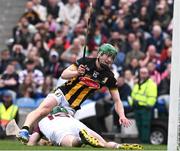 8 June 2025; Martin Keoghan of Kilkenny shoots past Galway goalkeeper Eanna Murphy for his side's first goal  during the Leinster GAA Senior Hurling Championship final match between Kilkenny and Galway at Croke Park in Dublin. Photo by Ray McManus/Sportsfile