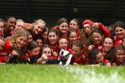 8 June 2025; Cork player celebrate with the cup after the LGFA All-Ireland U14 Platinum Final match between Cork and Galway at Nenagh Éire Óg GAA Club in Nenagh, Tipperary. Photo by Tyler Miller/Sportsfile