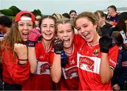 8 June 2025; Cork players celebrate after the LGFA All-Ireland U14 Platinum Final match between Cork and Galway at Nenagh Éire Óg GAA Club in Nenagh, Tipperary. Photo by Tyler Miller/Sportsfile