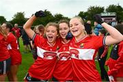 8 June 2025; Cork players celebrate after the LGFA All-Ireland U14 Platinum Final match between Cork and Galway at Nenagh Éire Óg GAA Club in Nenagh, Tipperary. Photo by Tyler Miller/Sportsfile