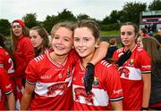 8 June 2025; Cork players celebrate after the LGFA All-Ireland U14 Platinum Final match between Cork and Galway at Nenagh Éire Óg GAA Club in Nenagh, Tipperary. Photo by Tyler Miller/Sportsfile