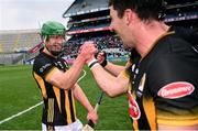 8 June 2025; Martin Keoghan of Kilkenny, left, celebrates after the Leinster GAA Senior Hurling Championship final match between Kilkenny and Galway at Croke Park in Dublin. Photo by Ramsey Cardy/Sportsfile