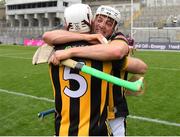 8 June 2025; Kilkenny players, from left, Mikey Carey and Cian Kenny celebrate after winning the Leinster GAA Senior Hurling Championship final match between Kilkenny and Galway at Croke Park in Dublin. Photo by John Sheridan/Sportsfile