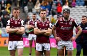 8 June 2025; Galway players John Fleming, Seán Linnane and Padraic Mannion, right, after the Leinster GAA Senior Hurling Championship final match between Kilkenny and Galway at Croke Park in Dublin. Photo by Ray McManus/Sportsfile