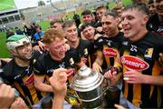 8 June 2025; Kilkenny captain John Donnelly, 10, with the Bob O'Keeffe Cup leads the celebrations after the Leinster GAA Senior Hurling Championship final match between Kilkenny and Galway at Croke Park in Dublin. Photo by Ray McManus/Sportsfile