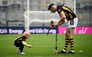 8 June 2025; TJ Reid of Kilkenny with his daughter Harper after the Leinster GAA Senior Hurling Championship final match between Kilkenny and Galway at Croke Park in Dublin. Photo by Ramsey Cardy/Sportsfile
