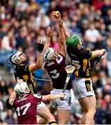 8 June 2025; Daithí Burke of Galway competes against TJ Reid, left, and Martin Keoghan of Kilkenny during the Leinster GAA Senior Hurling Championship final match between Kilkenny and Galway at Croke Park in Dublin.     Photo by Ramsey Cardy/Sportsfile