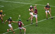 8 June 2025; Huw Lawlor of Kilkenny wins possession ahead of Brian Concannon of Galway during the Leinster GAA Senior Hurling Championship final match between Kilkenny and Galway at Croke Park in Dublin. Photo by Piaras Ó Mídheach/Sportsfile