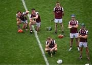 8 June 2025; Galway players, from left, Conor Whelan, Cathal Mannion, Darren Morrissey, Tom Monaghan, Anthony Burns and Gavin Lee after their side's defeat in the Leinster GAA Senior Hurling Championship final match between Kilkenny and Galway at Croke Park in Dublin. Photo by Piaras Ó Mídheach/Sportsfile