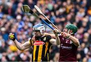 8 June 2025; TJ Reid of Kilkenny wins possession ahead of Fintan Burke of Galway during the Leinster GAA Senior Hurling Championship final match between Kilkenny and Galway at Croke Park in Dublin. Photo by Ray McManus/Sportsfile