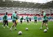 9 June 2025; Will Smallbone, left, and Liam Scales during a Republic of Ireland training session at the Stade de Luxembourg in Luxembourg. Photo by Stephen McCarthy/Sportsfile