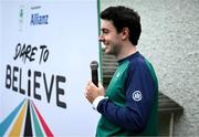 9 June 2025; Dare to Believe ambassador Daire Lynch at Lisronagh National School, Clonmel, as part of the Dare to Believe programme to inspire the next generation, sponsored by Allianz. Photo by David Fitzgerald/Sportsfile