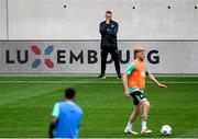 9 June 2025; Head coach Heimir Hallgrimsson and Liam Scales during a Republic of Ireland training session at the Stade de Luxembourg in Luxembourg. Photo by Stephen McCarthy/Sportsfile