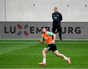 9 June 2025; Head coach Heimir Hallgrimsson and Josh Honohan during a Republic of Ireland training session at the Stade de Luxembourg in Luxembourg. Photo by Stephen McCarthy/Sportsfile