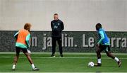 9 June 2025; Head coach Heimir Hallgrimsson with John Joe Patrick Finn, left, and Festy Ebosele, right, during a Republic of Ireland training session at the Stade de Luxembourg in Luxembourg. Photo by Stephen McCarthy/Sportsfile