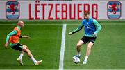 9 June 2025; Jake O'Brien and Will Smallbone, left, during a Republic of Ireland training session at the Stade de Luxembourg in Luxembourg. Photo by Stephen McCarthy/Sportsfile