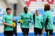 9 June 2025; Bosun Lawal, centre, during a Republic of Ireland training session at the Stade de Luxembourg in Luxembourg. Photo by Stephen McCarthy/Sportsfile