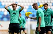9 June 2025; Nathan Collins, left, during a Republic of Ireland training session at the Stade de Luxembourg in Luxembourg. Photo by Stephen McCarthy/Sportsfile