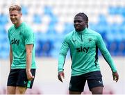 9 June 2025; Festy Ebosele and Nathan Collins, left, during a Republic of Ireland training session at the Stade de Luxembourg in Luxembourg. Photo by Stephen McCarthy/Sportsfile
