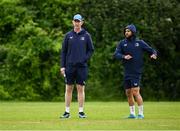 9 June 2025; Head coach Leo Cullen and Jamison Gibson-Park, right, during a Leinster Rugby squad training session at UCD in Dublin. Photo by Piaras Ó Mídheach/Sportsfile