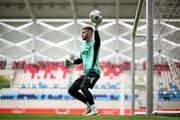9 June 2025; Goalkeeper Josh Keeley during a Republic of Ireland training session at the Stade de Luxembourg in Luxembourg. Photo by Stephen McCarthy/Sportsfile