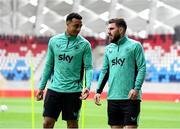 9 June 2025; Adam Idah, left, and Ryan Manning during a Republic of Ireland training session at the Stade de Luxembourg in Luxembourg. Photo by Stephen McCarthy/Sportsfile