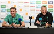 9 June 2025; Head coach Heimir Hallgrimsson and Nathan Collins during a Republic of Ireland press conference at the Stade de Luxembourg in Luxembourg. Photo by Stephen McCarthy/Sportsfile