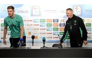 9 June 2025; Head coach Heimir Hallgrimsson and Nathan Collins during a Republic of Ireland press conference at the Stade de Luxembourg in Luxembourg. Photo by Stephen McCarthy/Sportsfile