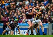 8 June 2025; Jordan Molloy of Kilkenny is tackled by Conor Whelan of Galway during the Leinster GAA Senior Hurling Championship final match between Kilkenny and Galway at Croke Park in Dublin. Photo by Ray McManus/Sportsfile