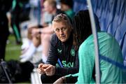 9 June 2025; Head coach Heimir Hallgrimsson speaks to Bosun Lawal during a Republic of Ireland training session at the Stade de Luxembourg in Luxembourg. Photo by Stephen McCarthy/Sportsfile