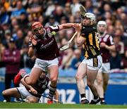8 June 2025; Jordan Molloy of Kilkenny is tackled by Conor Whelan of Galway during the Leinster GAA Senior Hurling Championship final match between Kilkenny and Galway at Croke Park in Dublin. Photo by Ray McManus/Sportsfile