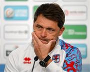 9 June 2025; Head coach Luc Holtz during a Luxembourg press conference at the Stade de Luxembourg in Luxembourg. Photo by Stephen McCarthy/Sportsfile