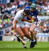 8 June 2025; Cathal McCabe of Kildare is tackled by Diarmaid Conway of Laois during the Joe McDonagh Cup final match between Kildare and Laois at Croke Park in Dublin. Photo by Ray McManus/Sportsfile