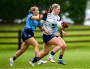 8 June 2025; Bríd McMaugh of Waterford in action against Aoife Curran of Dublin during the TG4 All-Ireland Senior Championship match between Waterford and Dublin at Dungarvan GAA Club in Dungarvan, Waterford. Photo by Seb Daly/Sportsfile