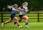 8 June 2025; Bríd McMaugh of Waterford in action against Aoife Curran of Dublin during the TG4 All-Ireland Senior Championship match between Waterford and Dublin at Dungarvan GAA Club in Dungarvan, Waterford. Photo by Seb Daly/Sportsfile