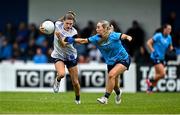 8 June 2025; Katie Murray of Waterford in action against Aoife Curran of Dublin during the TG4 All-Ireland Senior Championship match between Waterford and Dublin at Dungarvan GAA Club in Dungarvan, Waterford. Photo by Seb Daly/Sportsfile